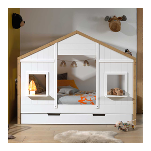 Bild von Kinderzimmerbett in Hausform Weiß & Eichefarben