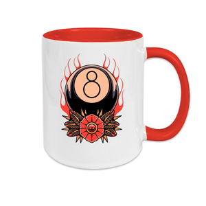 Bild von Tasse zweifarbig Billard Eight on fire