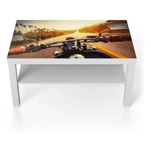Bild von DEQORI Glastisch | Weiß groß 90x50 cm | Motiv Abenteuer auf Zwei Rädern