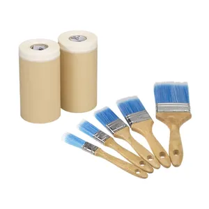 Bild von peveha24 Pinsel 2 Rollen Maler Abdeckpapier mit Krepp + 5 Synthetic Malerpinsel