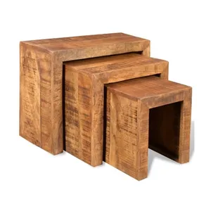 Bild von Furnicato Beistelltisch Satztisch-Set 3-tlg. aus Massivholz Mango