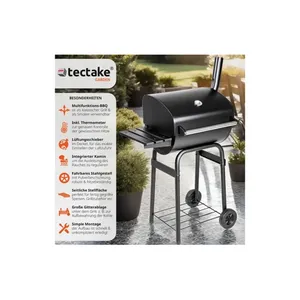 Bild von tectake® Holzkohlegrill mit 2 Rädern und Thermometer