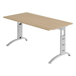 Bild von bümö Schreibtisch Serie-F - Rechteck: 160 x 80 cm - Dekor: Eiche - Gestell: Silber
