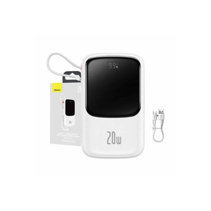 Bild von Baseus Powerbank Qpow PRO mit Kabel, USB-C, 2xUSB, 10000mAh, 20W (Weiß)