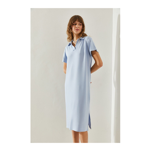 Bild von Bianco Lucci Basic 5621 Kleid - Kurzarm, Kragendetail und Schlitz für Damen