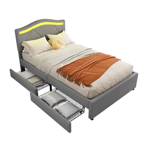 Bild von Ulife Polsterbett Leinen Einzelbett mit Verstellbarem Kopfteil und LED-Beleuchtung