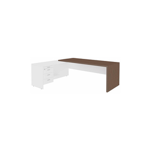 Bild von Quadrifoglio T45 Schreibtisch eukalyptus, weiß L-Form, Wangen-Gestell eukalyptus 220,0 x 194,0 cm