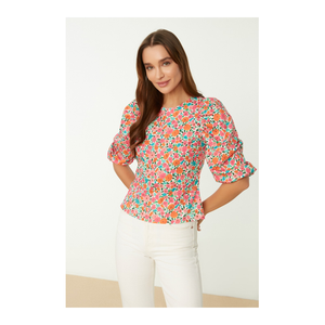Bild von Trendyol Collection Ecrufarbene, Gewebte Bluse Mit Ballonärmeln Und Blumenmuster für Damen - 38