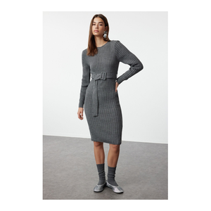 Bild von Trendyol Collection Anthrazitfarbenes Mini-Strickkleid mit Gürtel für Damen - M