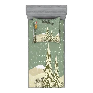 Bild von ABAKUHAUS Weihnachten Buntes Spannbetttuch- und Kissenbezug-Set - Weihnachtsmann-Ren