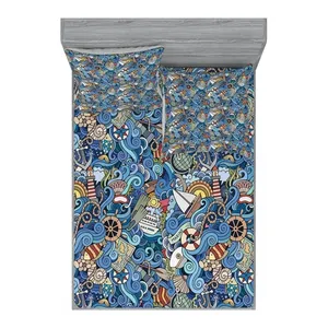 Bild von ABAKUHAUS Nautisch Buntes Spannbetttuch- und Kissenbezug-Set – Abstrakt Sea Shells