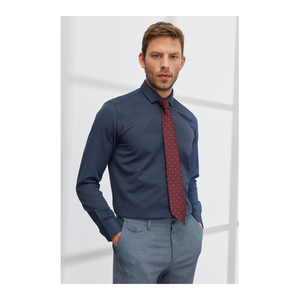Bild von AC&Co / Altınyıldız Classics Marineblaues Slim Fit Hemd Aus Dobby Mit Italienischem Kragen für Herren - XL