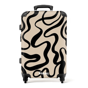 Bild von NoBoringSuitcases.com© Hartschalen-Trolley Beige mit schwarzen abstrakten Linien