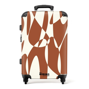 Bild von NoBoringSuitcases.com© Hartschalen-Trolley Braun mit weißen abstrakten Formen 67x43x25cm, 4 Rollen, Hartschalenkoffer Mittel Groß, Frauen Trolley