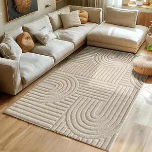 Bild von Hochflor Teppich in Beige mit 3D Design, Größe 160 x 230 cm, für Wohnzimmer, Küche und Flur