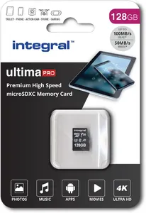 Bild von Integral 128 GB Micro-SD-Karte mit 4K Video Unterstützung und Geschwindigkeiten von bis zu 100 MB/s beim Lesen und 50 MB/s beim Schreiben