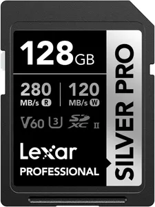 Bild von Lexar SILVER PRO 128GB SDXC Karte mit UHS-II, V60, U3 und C10, Lesegeschwindigkeit bis zu 280MB/s und Schreibgeschwindigkeit bis zu 120MB/s