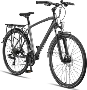 Bild von Licorne Premium Touring Trekking Bike 28 Zoll aus Aluminium mit Scheibenbremsen und 21 Gang-Schaltung für Jungen, Mädchen, Damen und Herren