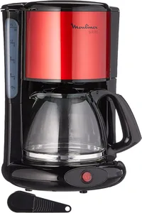 Bild von Moulinex FG360D Filterkaffeemaschine Subito mit Glaskanne für 10 bis 15 Tassen in Edelstahl und Rot/Schwarz, mit automatischer Abschaltfunktion