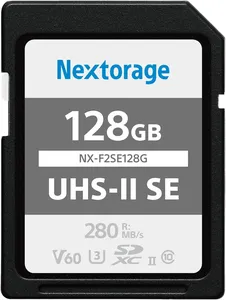 Bild von Nextorage UHS-II SDXC Karte 128GB V60 mit 280MB/s Lesegeschwindigkeit und 100MB/s Schreibgeschwindigkeit