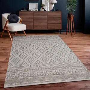 Bild von Paco Home Teppich für Innen und Außen im modernen Boho Ethno Muster, 80x150 cm, beige