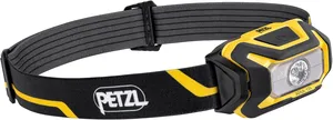 Bild von PETZL ARIA 1R Stirnlampe mit 450 Lumen, wasserdicht und wiederaufladbar, in Schwarz und Gelb