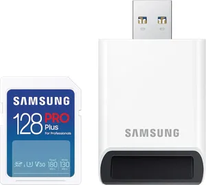 Bild von Samsung PRO Plus 128 GB SD-Karte mit UHS-I U3, 180 MB/s Lesen und 130 MB/s Schreiben, inklusive USB-Kartenleser