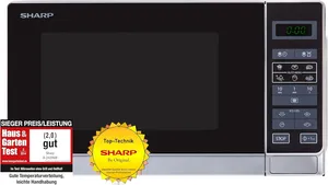 Bild von Sharp R242INW Solo-Mikrowelle / 20 L / 800 W / 5 Leistungsstufen / 8 Automatikprogramme / Gewicht- und zeitgesteuerte Auftauen / Kindersicherung / Energiesparmodus / Glasdrehteller (25,5 cm) / silber