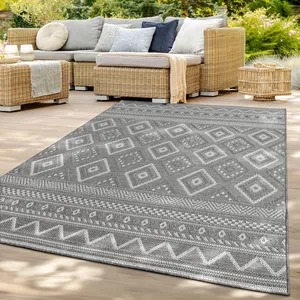 Bild von TT Home Wetterfester Teppich für Innen und Außen im Boho Rauten Design in Grau, Größe 120x160 cm